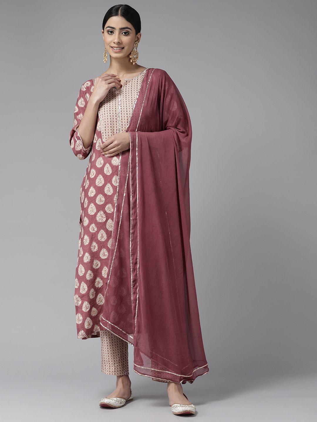 ginni arora label ethnic motifs printed chanderi silk kurta with trousers & dupatta