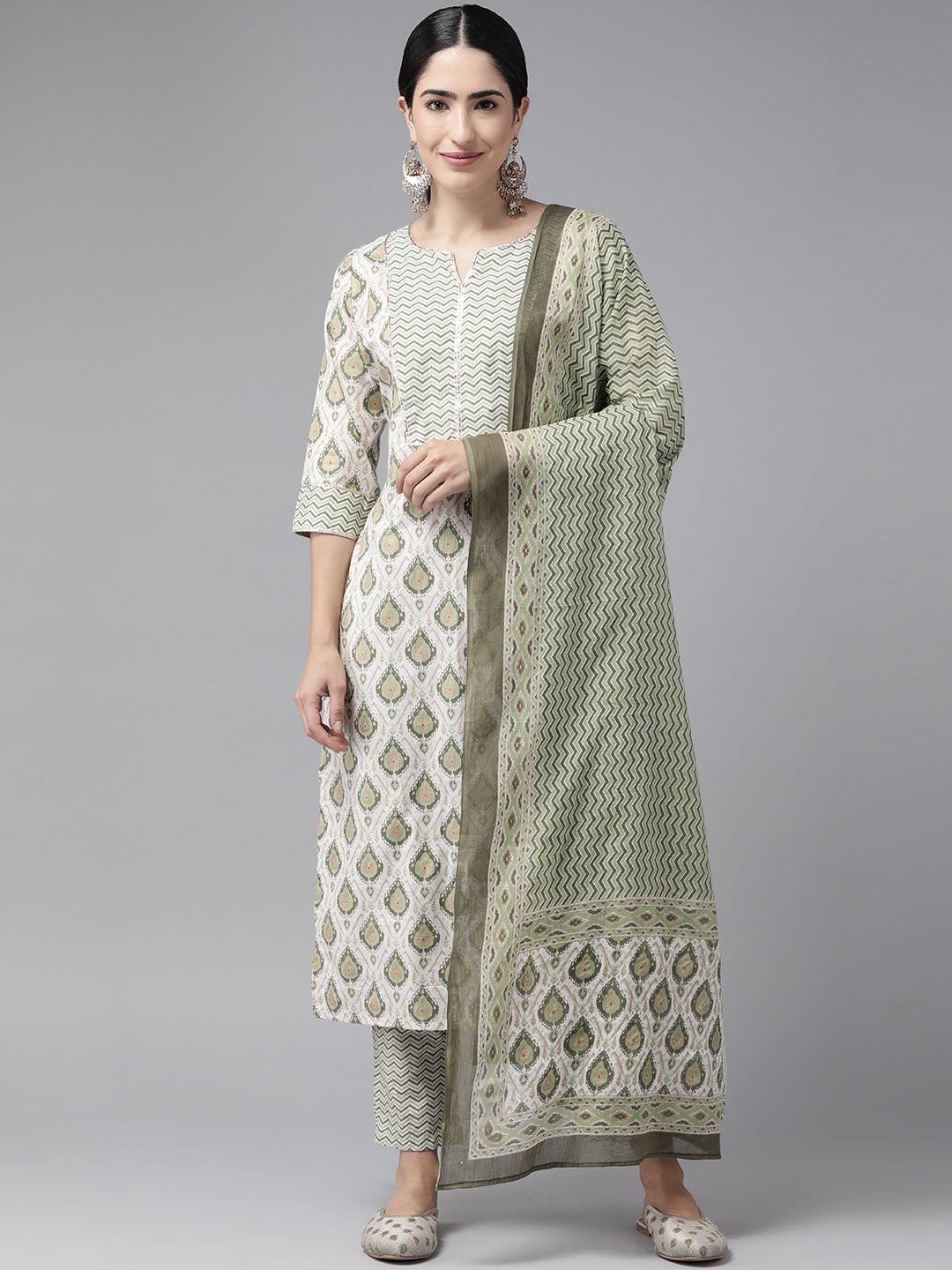 ginni arora label printed gotta patti pure cotton kurta with trousers & dupatta