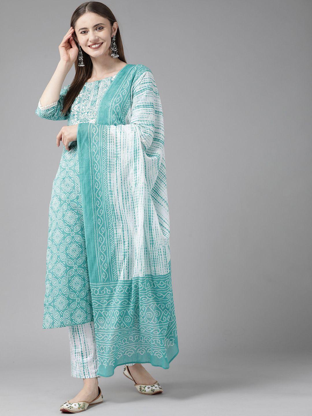 ginni arora label women blue ethnic motifs printed pure cotton kurta with trousers & with dupatta