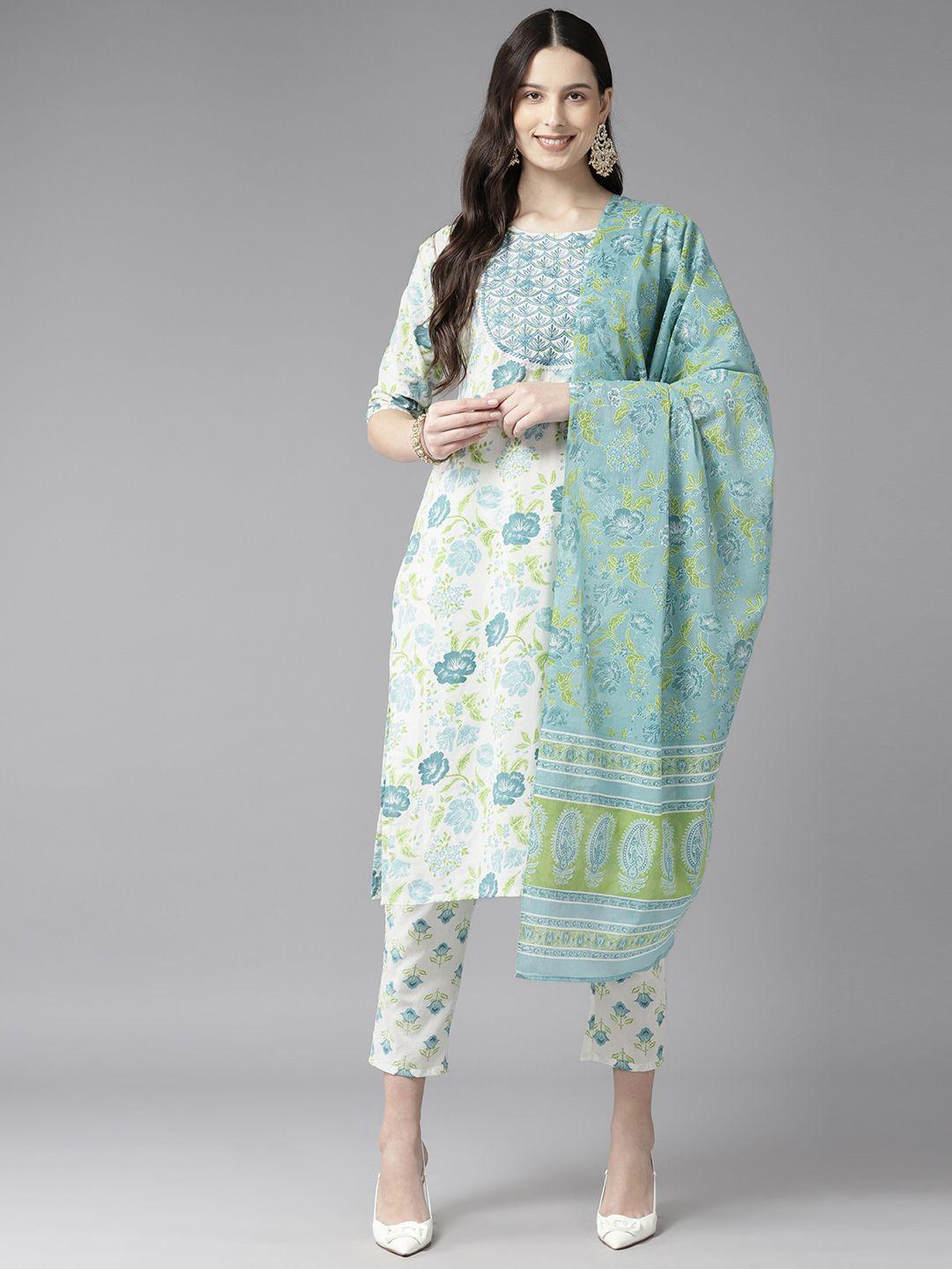 ginni arora label women floral printed gotta patti cotton kurta with palazzos & dupatta