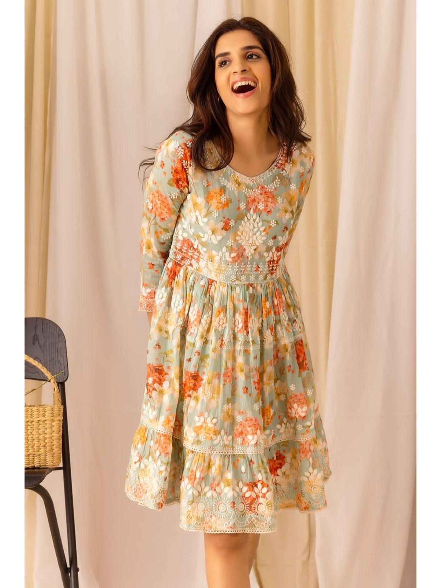 ginni peacock floral embroidered dress