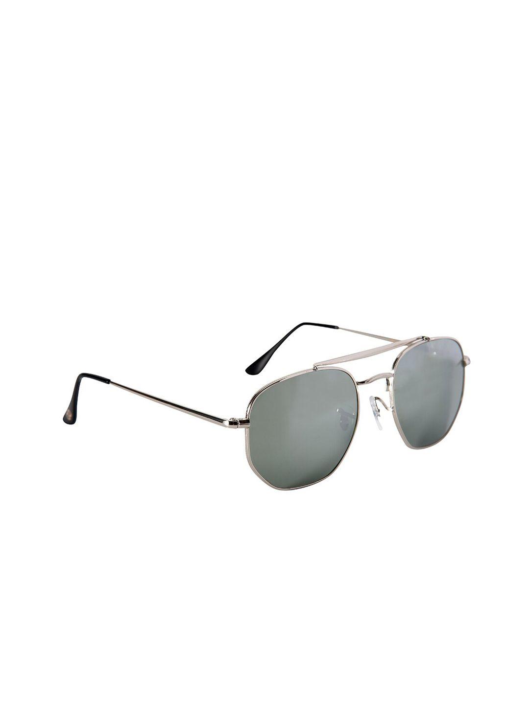 gio collection men green lens & silver-toned oval sunglasses gm3648c04