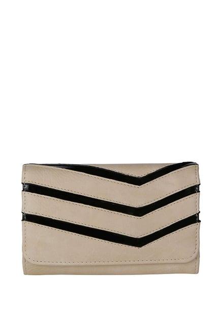 gio collection beige & black panelled tri-fold wallet