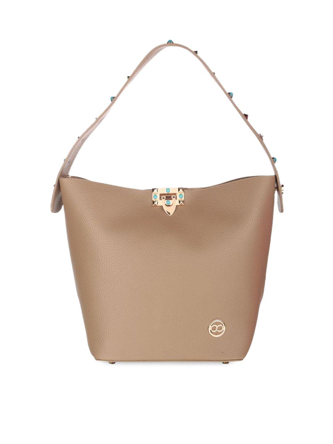 gio collection beige solid hobo bag