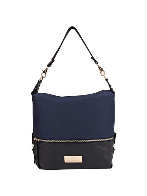 gio collection black & navy textured medium handbag