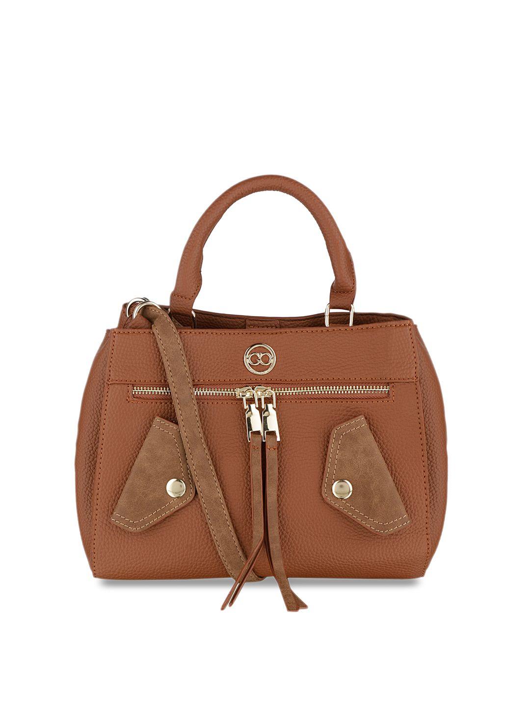 gio collection brown solid handheld bag