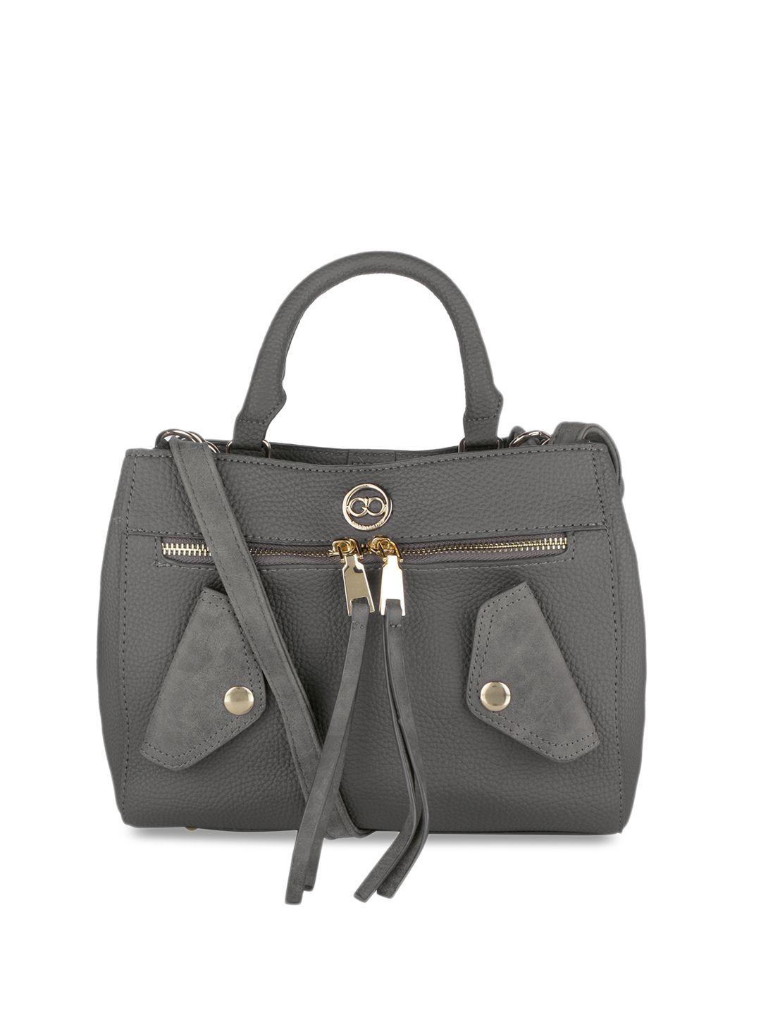 gio collection grey solid handheld bag