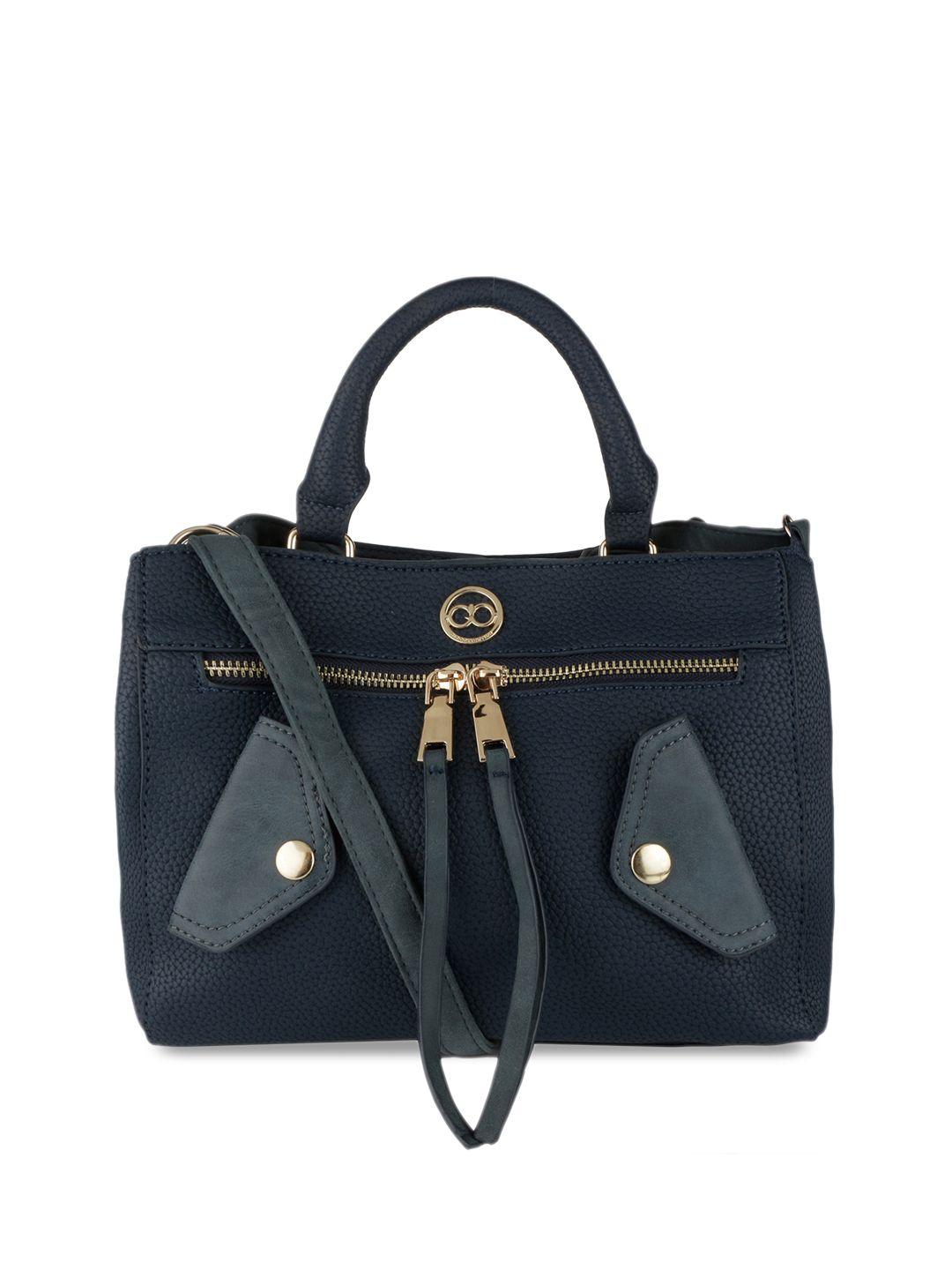 gio collection navy blue solid handheld bag