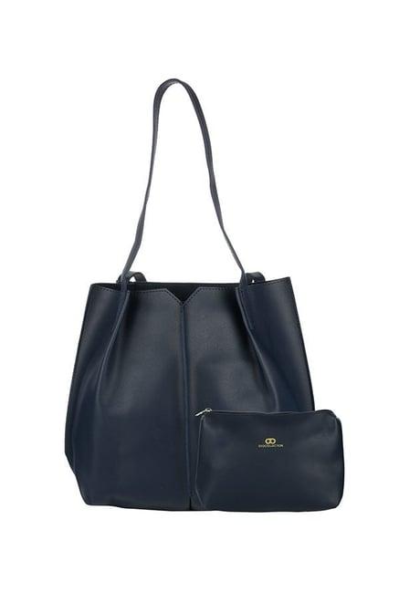 gio collection navy solid shoulder bag with pouch