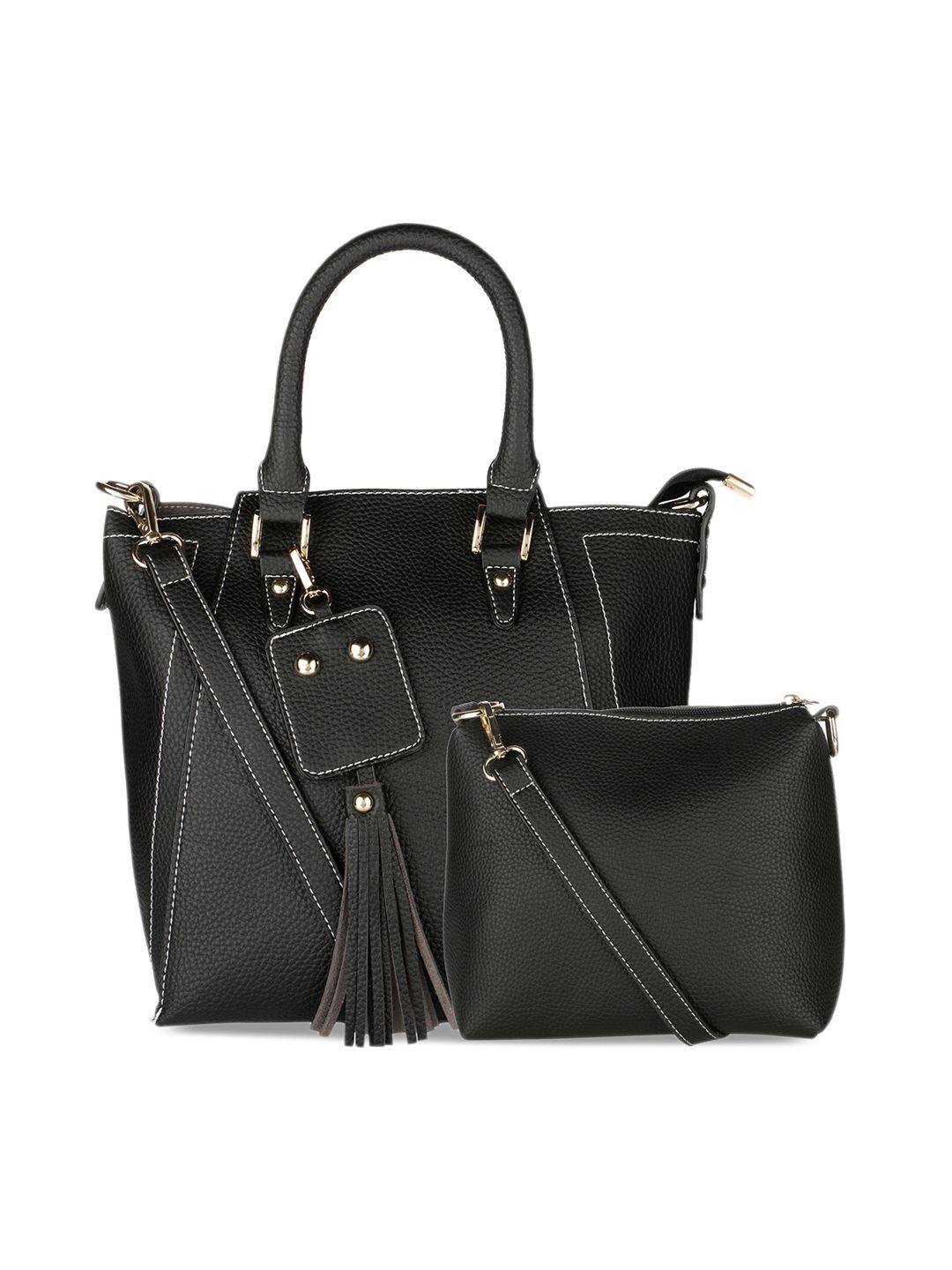 gio collection set of 2 black textured sling bag & handheld bag
