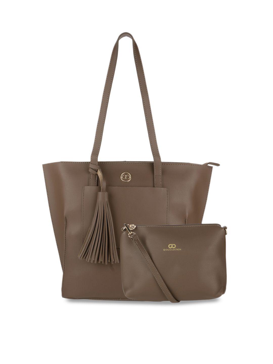 gio collection set of 2 brown solid sling bag & shoulder bag