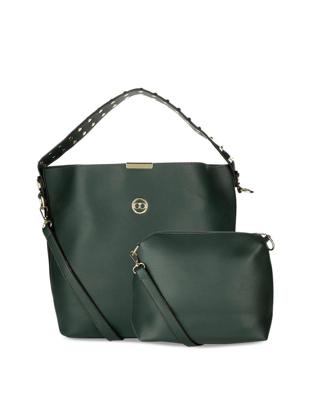 gio collection set of 2 green solid sling bag & hobo bag