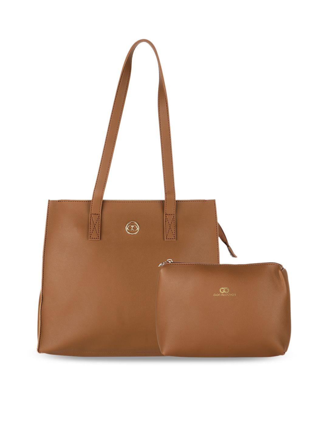 gio collection tan solid shoulder bag