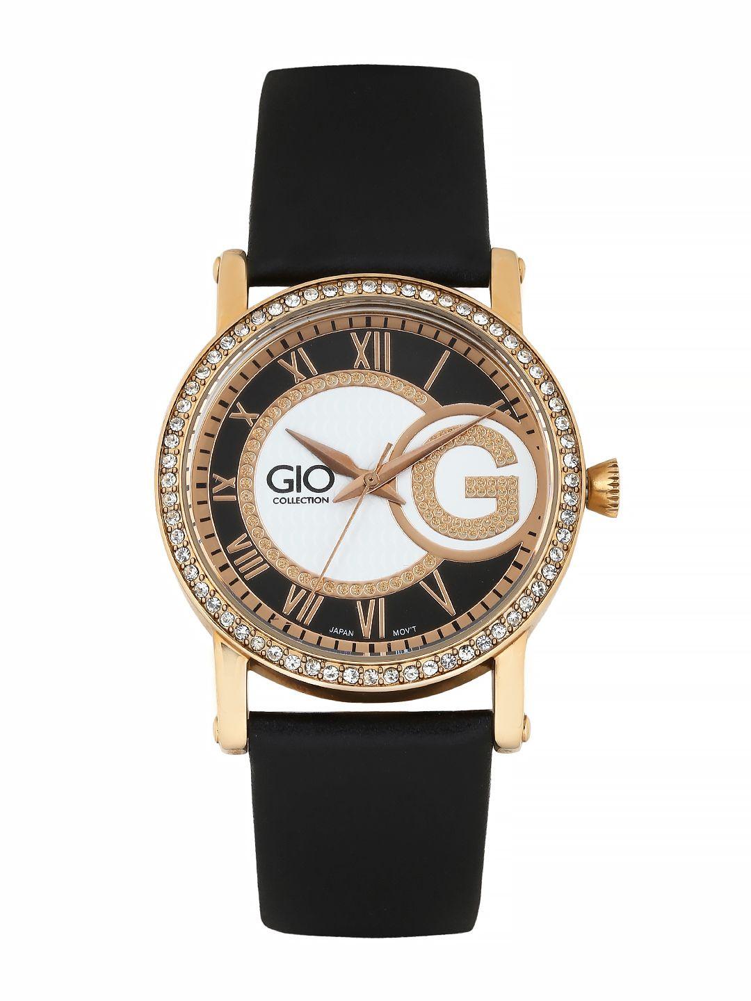 gio collection women black & white dial watch g0037-04