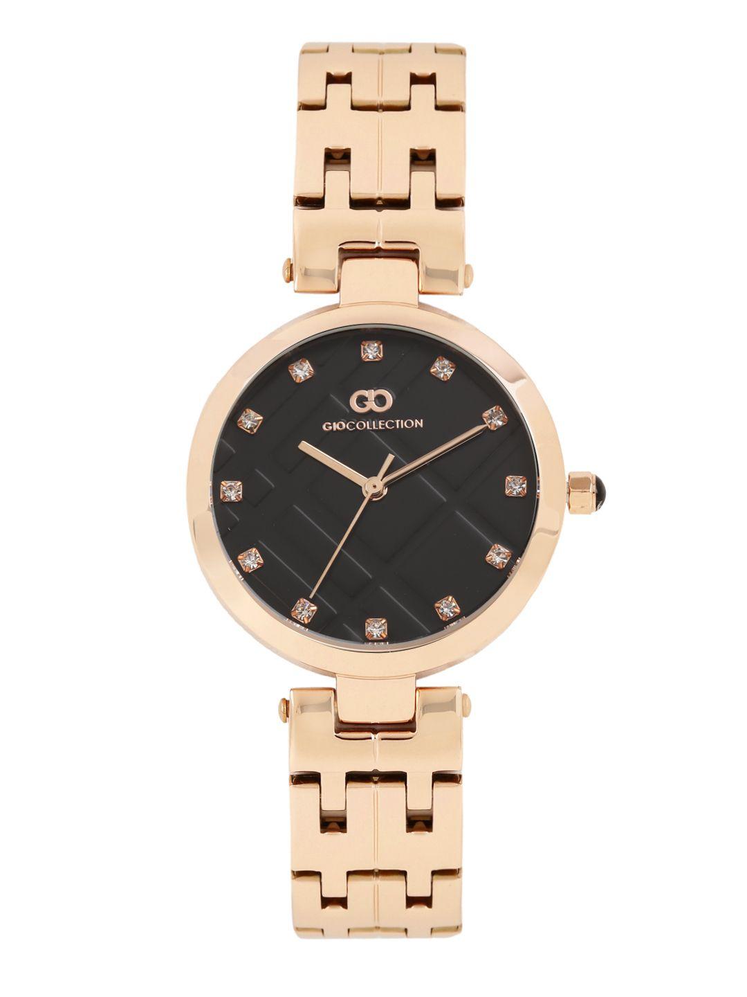 gio collection women black textured analogue watch g2018-11