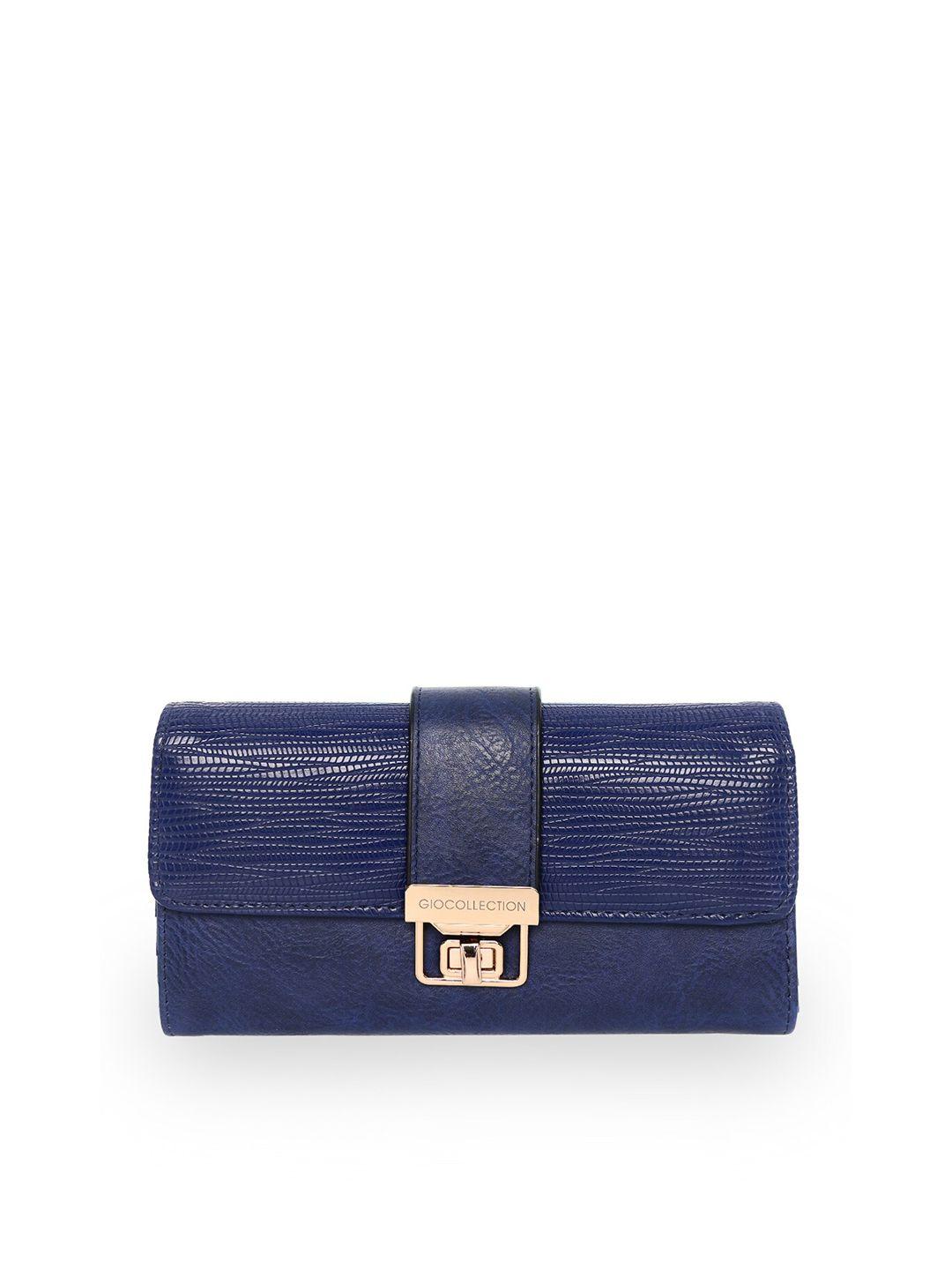 gio collection women blue solid pu three fold wallet