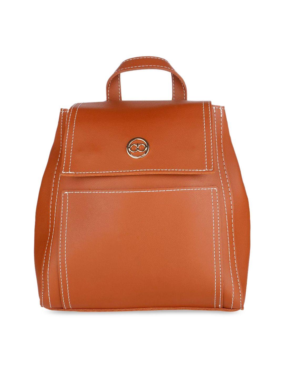 gio collection women brown & beige solid backpack