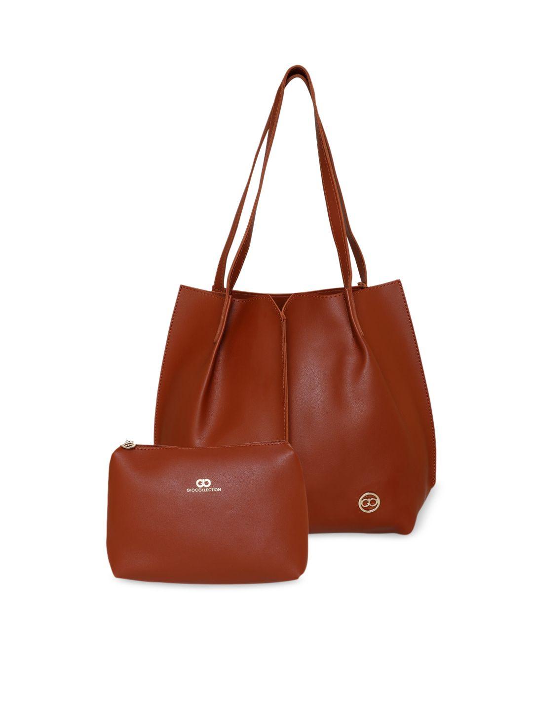 gio collection women brown pu bucket hobo bag