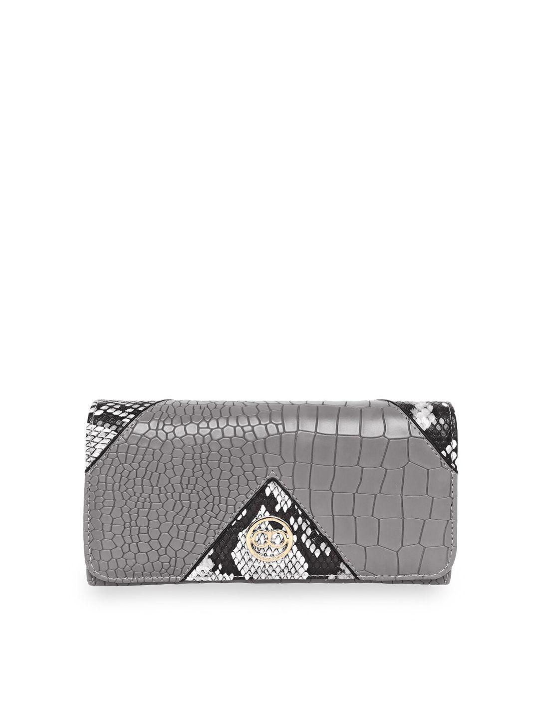 gio collection women grey & black textured pu two fold wallet