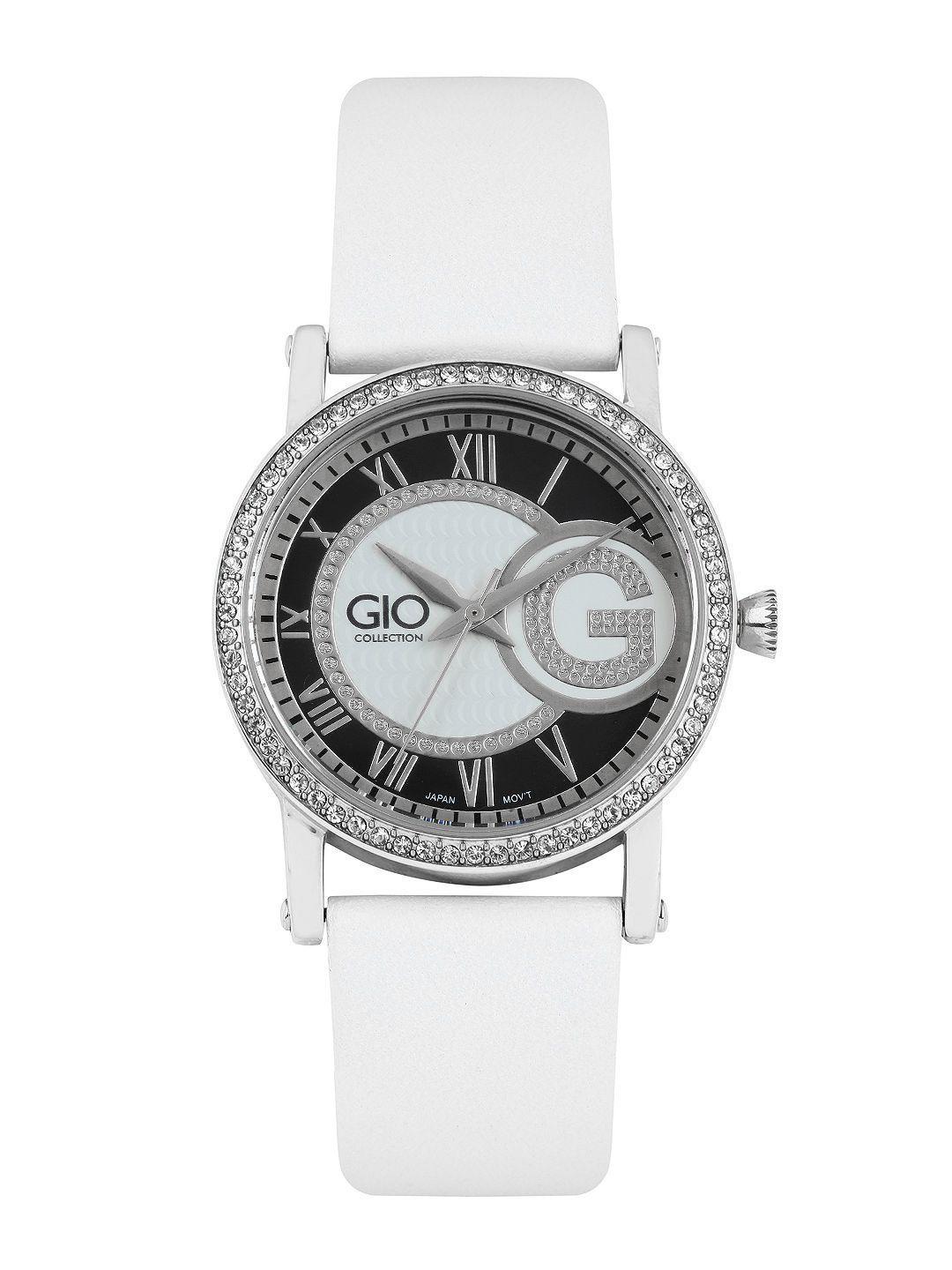 gio collection women off-white & black dial watch g0037-01