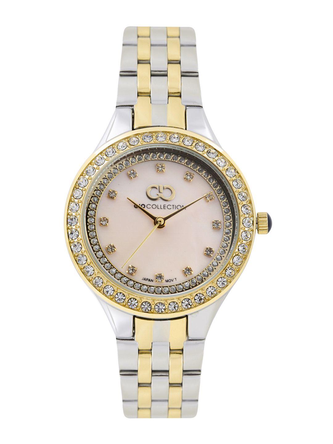 gio collection women peach embellished analogue watch g2031-22