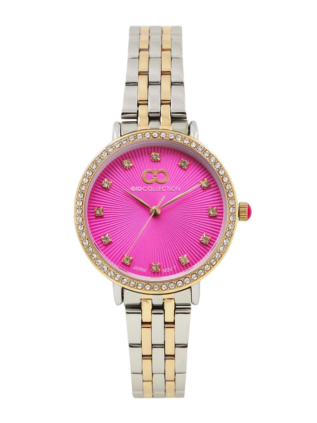 gio collection women pink embellished analogue watch g2035-44