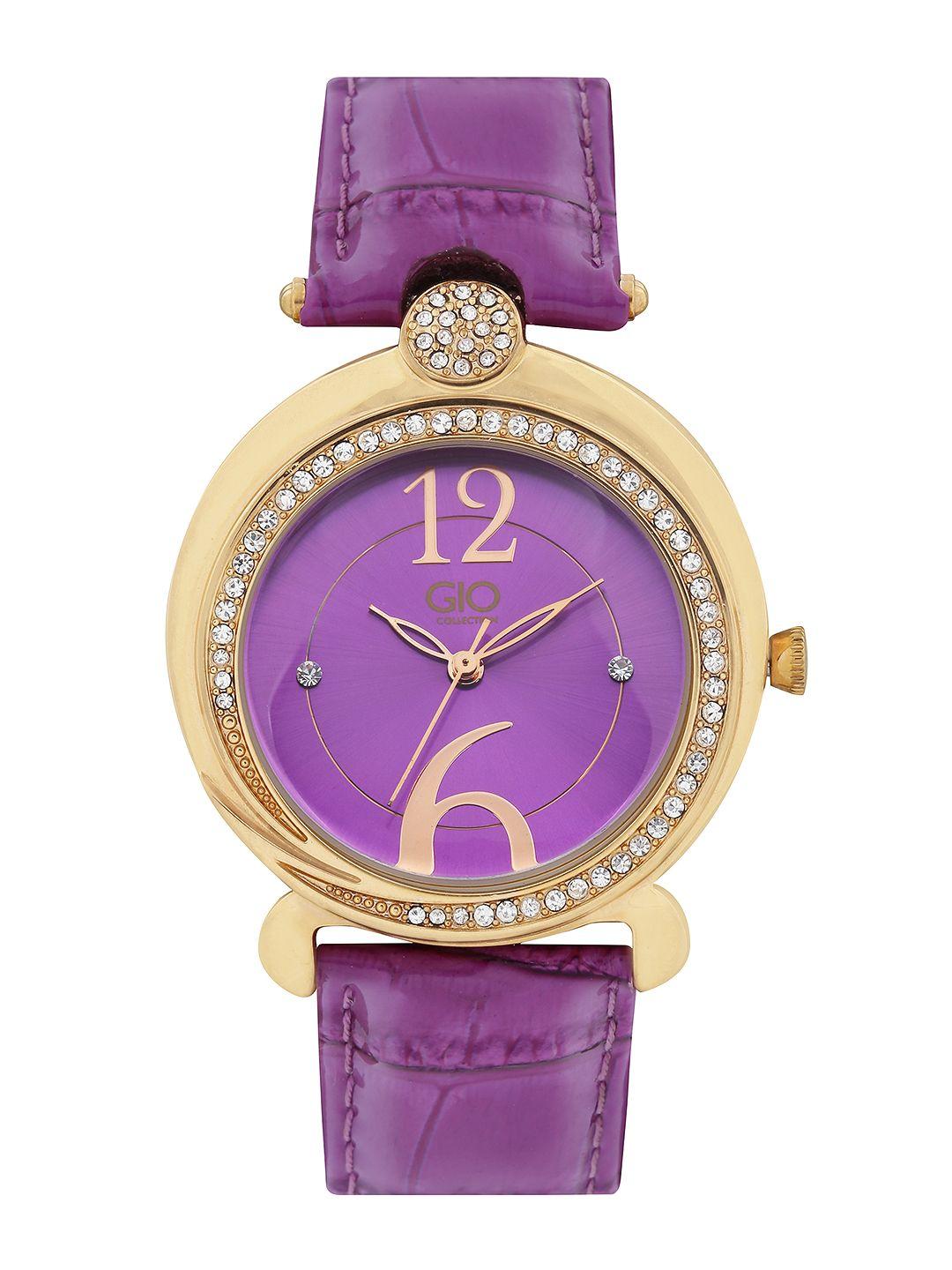 gio collection women purple dial watch g0042-06