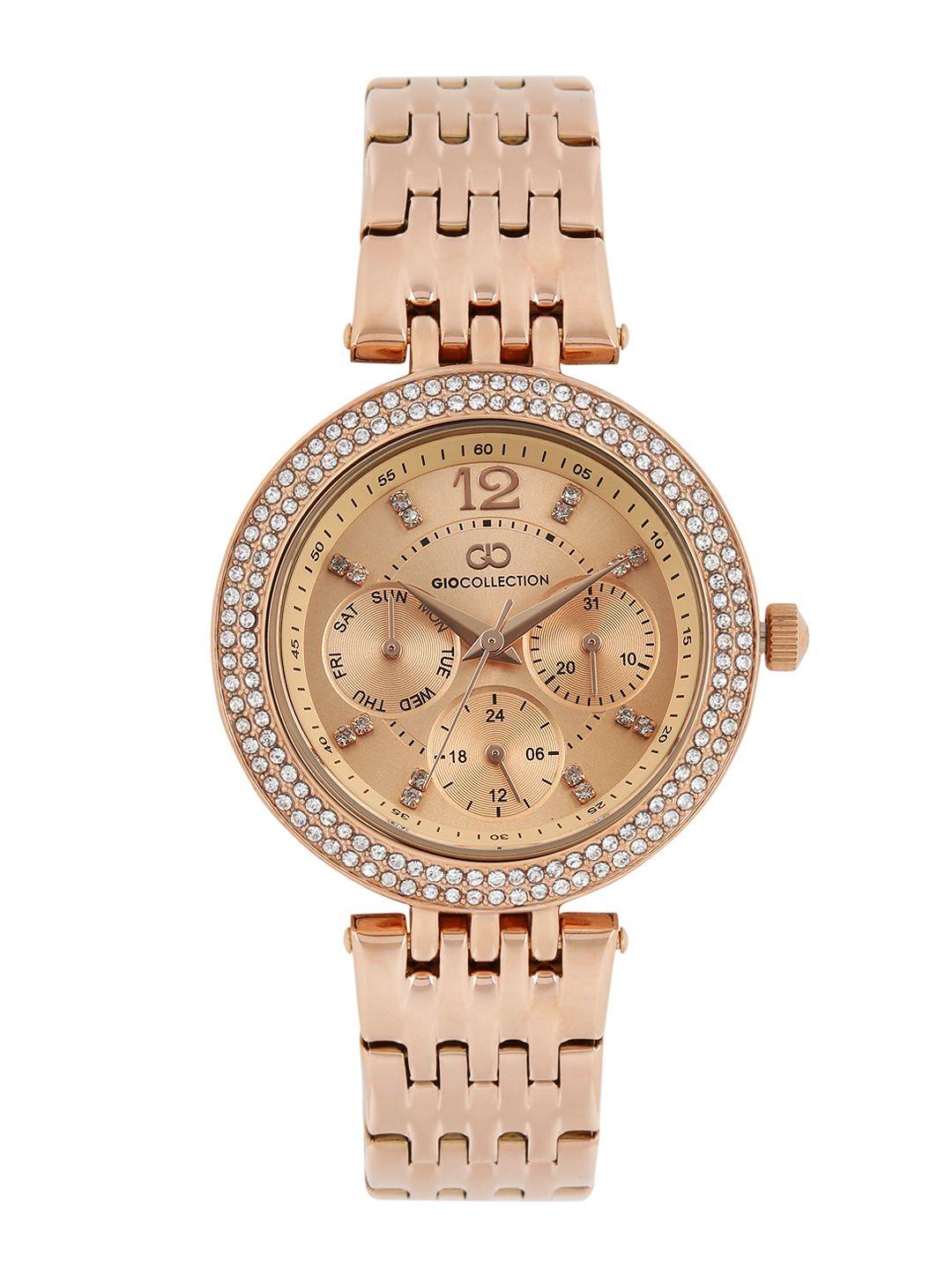 gio collection women rose gold-toned dial watch g2011-66