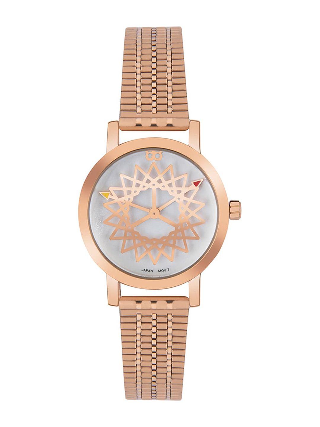 gio collection women rose gold-toned embellished dial & rose gold toned stainless steel bracelet style watch