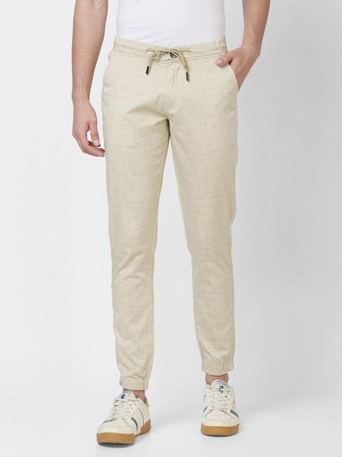 giordano beige linen look slim fit jogger pants