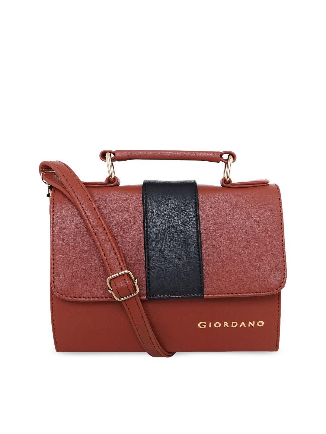 giordano brown & black colourblocked pu structured sling bag