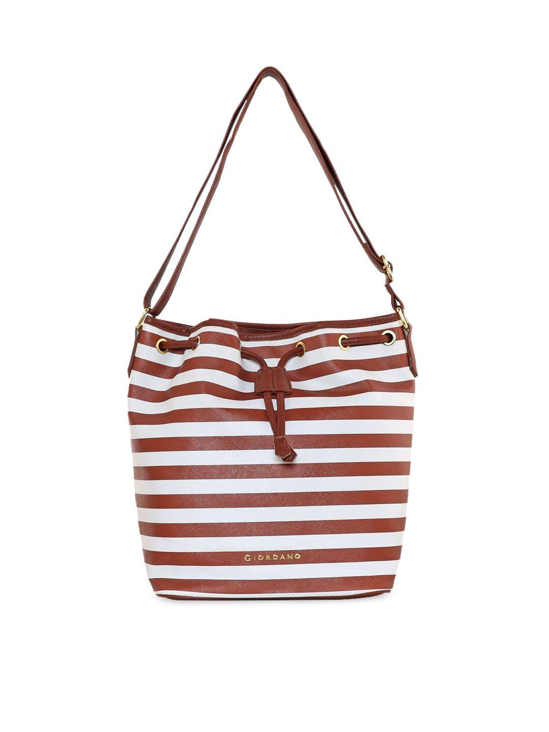 giordano brown & white striped handheld bag