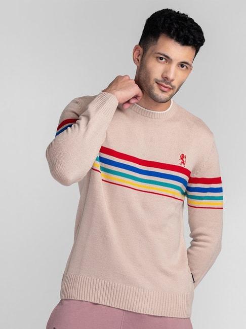 giordano cream regular fit striped sweater
