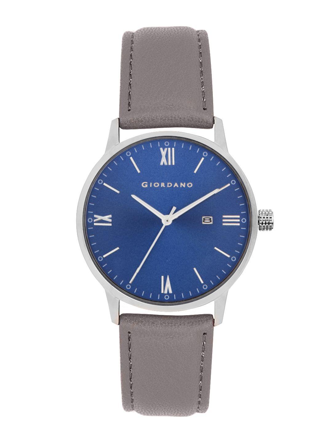 giordano men blue & grey leather analogue watch gd-4019-01