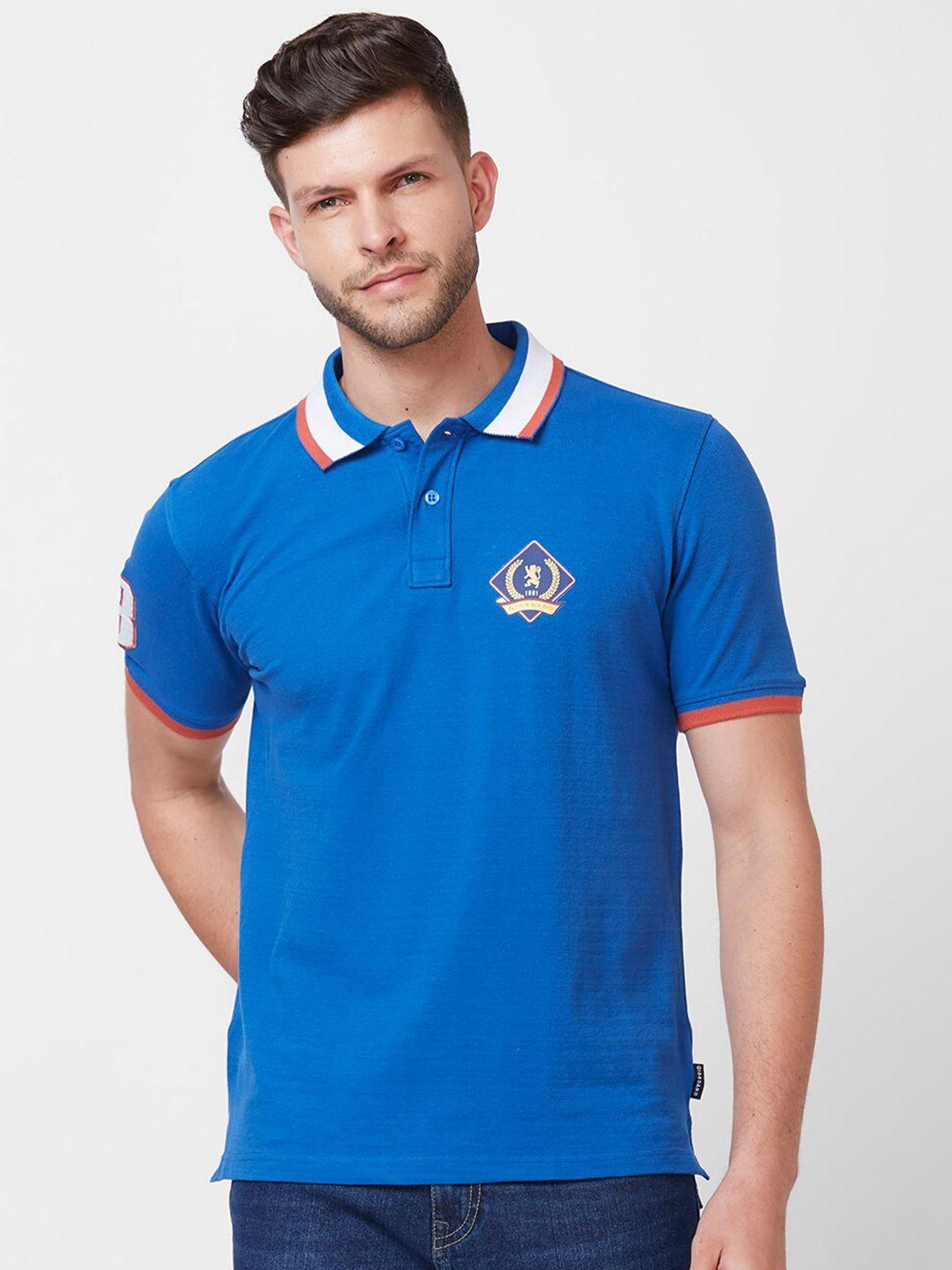 giordano men blue polo collar applique slim fit t-shirt