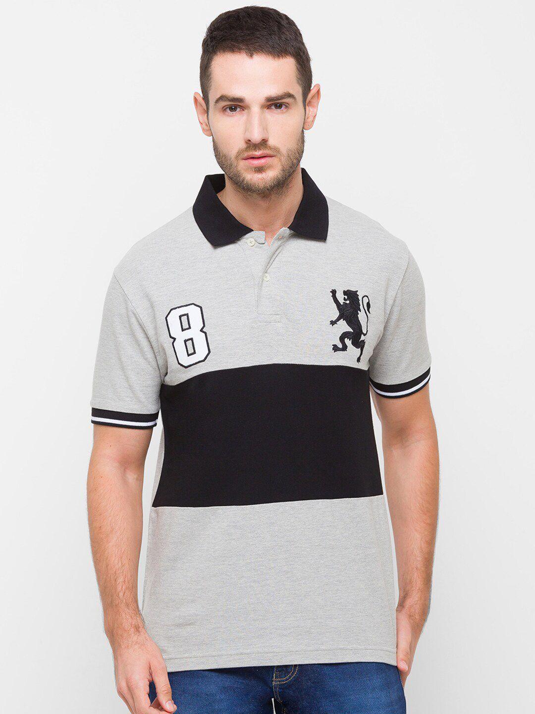 giordano men grey & black colourblocked polo collar slim fit cotton t-shirt