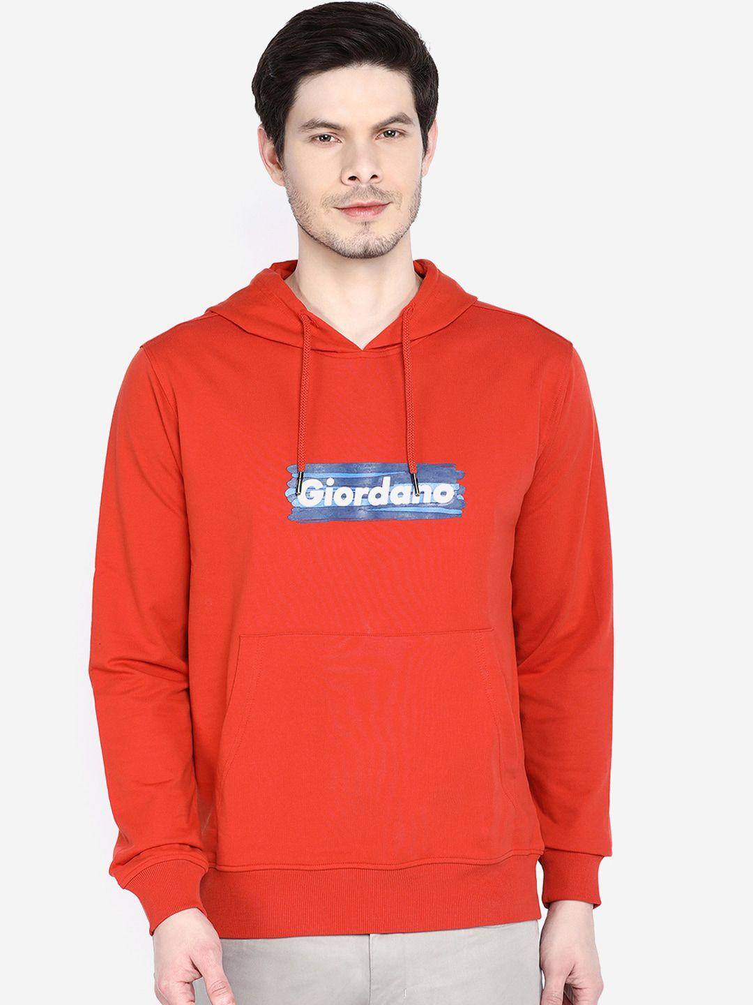 giordano men red printed hooded sweatshirt