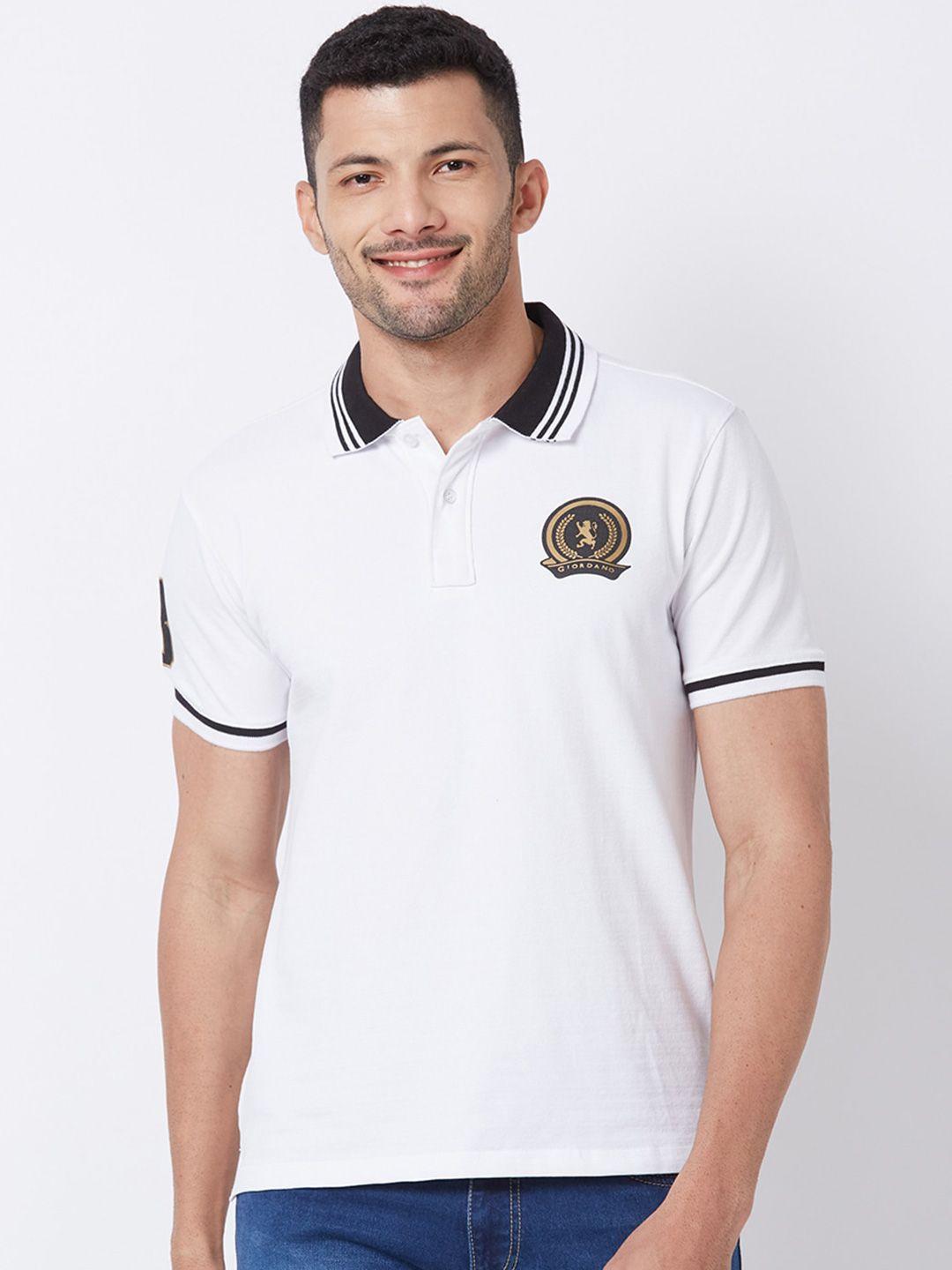 giordano men white polo collar applique slim fit t-shirt