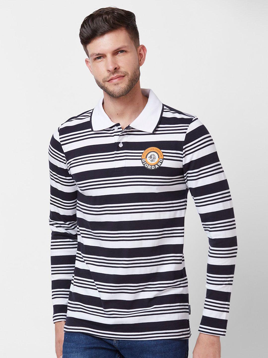 giordano striped polo collar pure cotton slim fit t-shirt