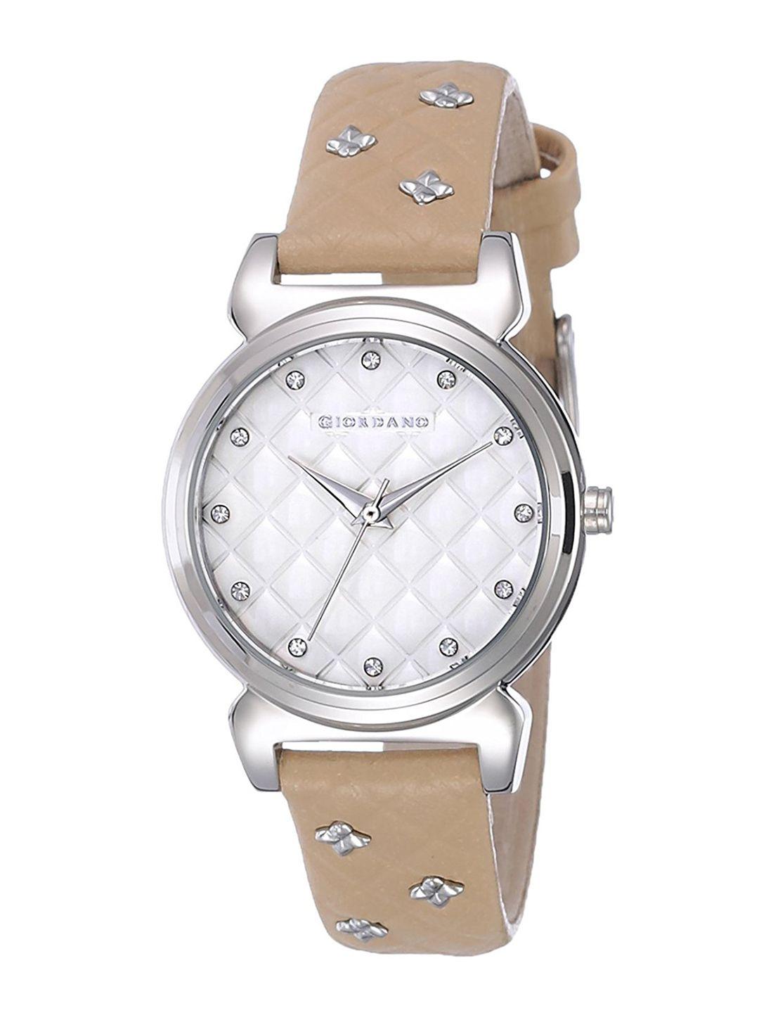 giordano women  embellished leather straps analogue watch 2794-01