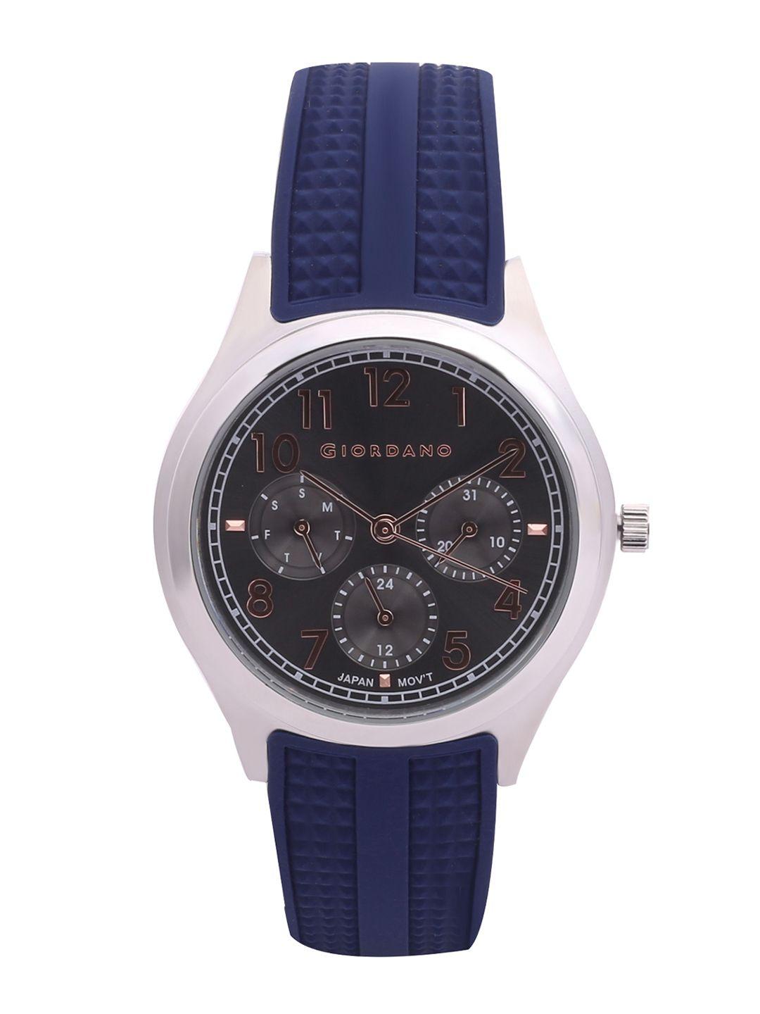 giordano women charcoal grey & blue analogue watch 2983-02