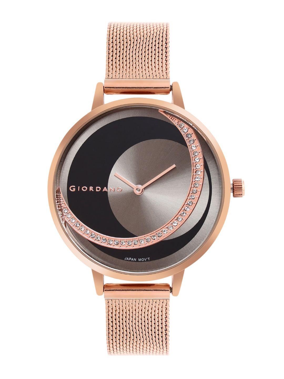 giordano women multicoloured embellished dial & rose gold toned straps analogue watch gd-60012-22