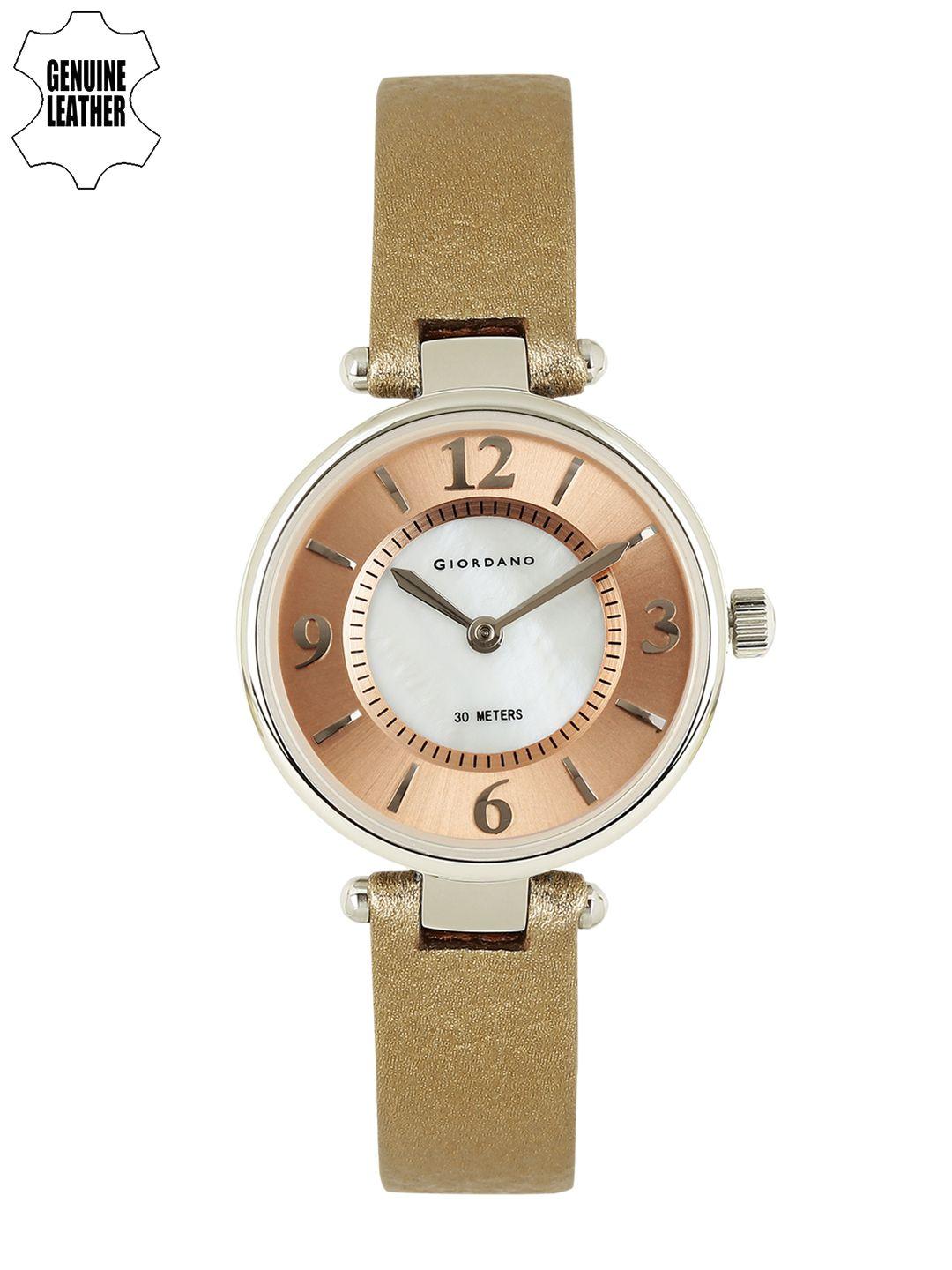 giordano women off-white & rose gold-toned analogue watch 2796