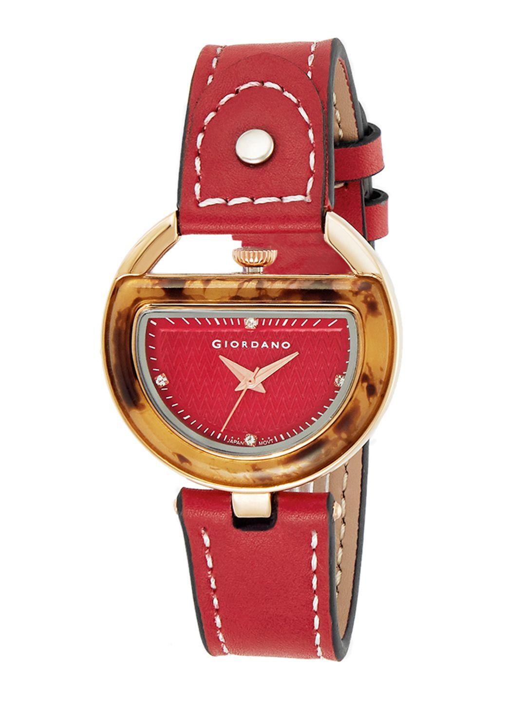 giordano women red analogue leather watch c2148