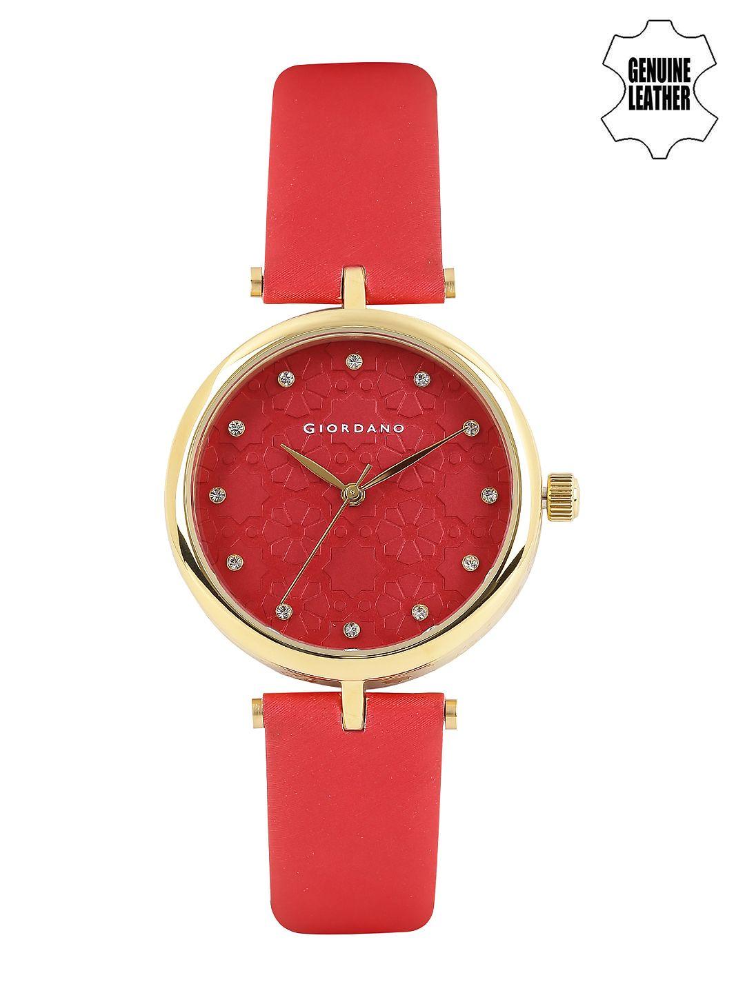 giordano women red textured dial watch 2767-03