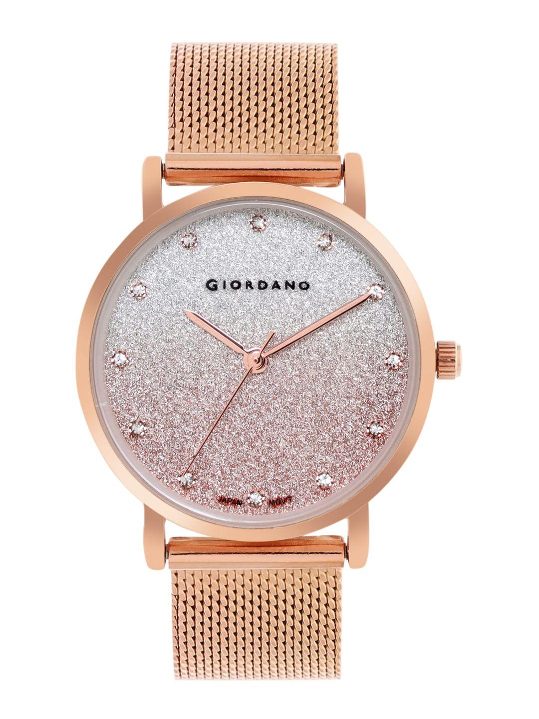 giordano women rose gold-toned embellished dial analogue watch gd-60005