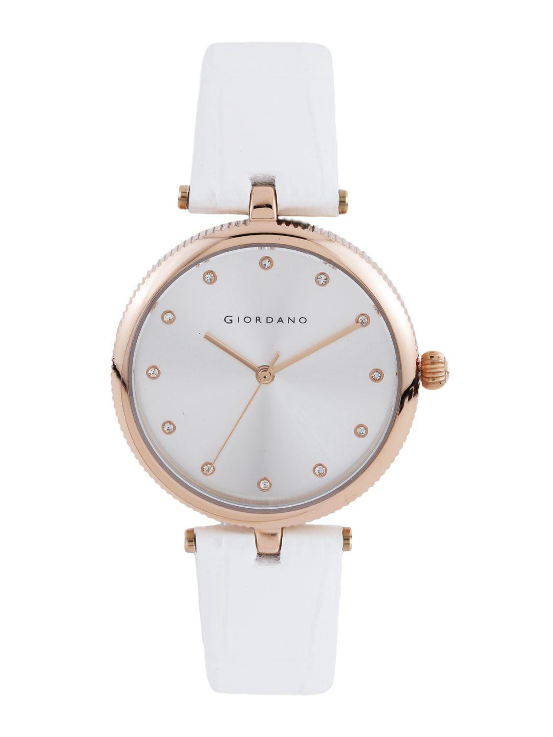 giordano women silver-toned stone-studded dial watch a2038-06