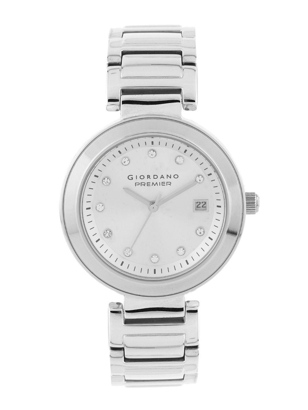 giordano women silver-toned stone-studded dial watch p280-11