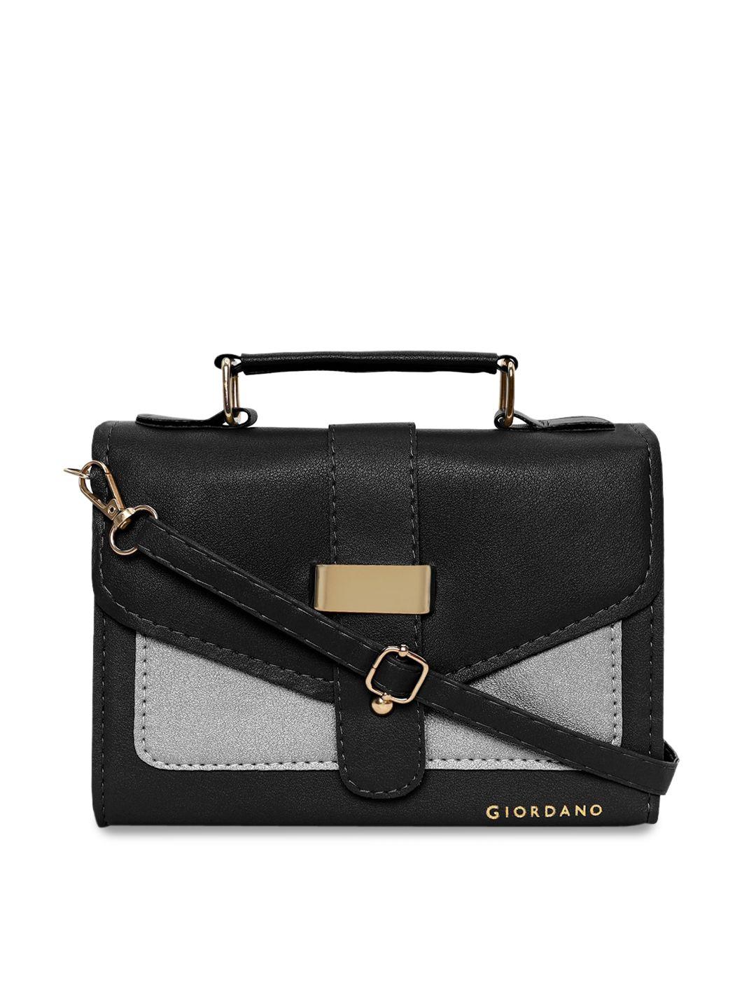 giordano black & grey colourblocked structured satchel