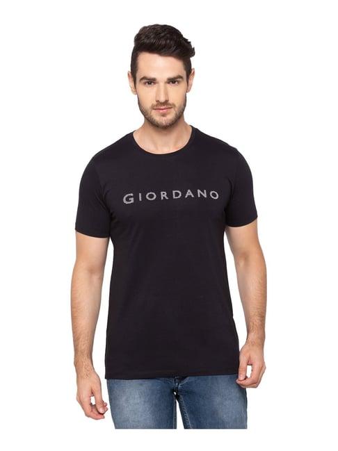 giordano black cotton comfort fit logo printed t-shirt